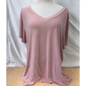 Comfy Mauve Knit Loanna Size 2X  Short Sleeve V- Neck Tee Shirt Top No Flaws